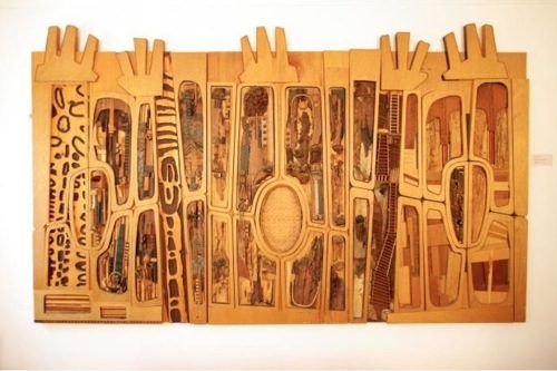 Noah Purifoy Black, Brown and Beige (After Duke Ellington), 1989 68 x 113 in. Sue A. Welsh Collection © Noah Purifoy Foundation Photo courtesy Noah Purifoy Foundation, by Seamus O' Dubslaine