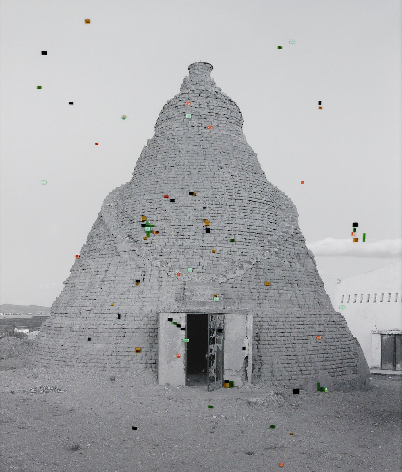 Livia Corona Benjamín, Mazatlpilli, 2018. Pigment inkjet print with turquoise, jade, coral, onyx, obsidian, tiger’s eye, and animal bone, 30 × 38 in. (76.2 × 96.5 cm). Collection of the artist. Courtesy of the Whitney Museum of American Art, New York.