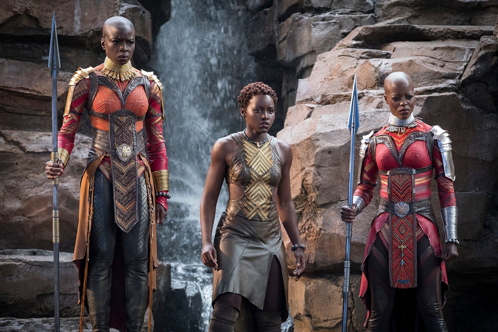 Black Panther (still), 2017, with Florence Kasumba, Danai Gurira, and Lupita Nyong’o © 2017 – Disney/Marvel Studios.