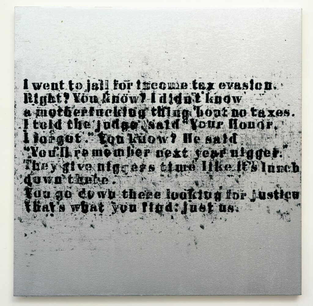 Glenn Ligon Just Us #6, 2008. Acrylic and oilstick on canvas, Photo courtesy of the Danjuma Collection