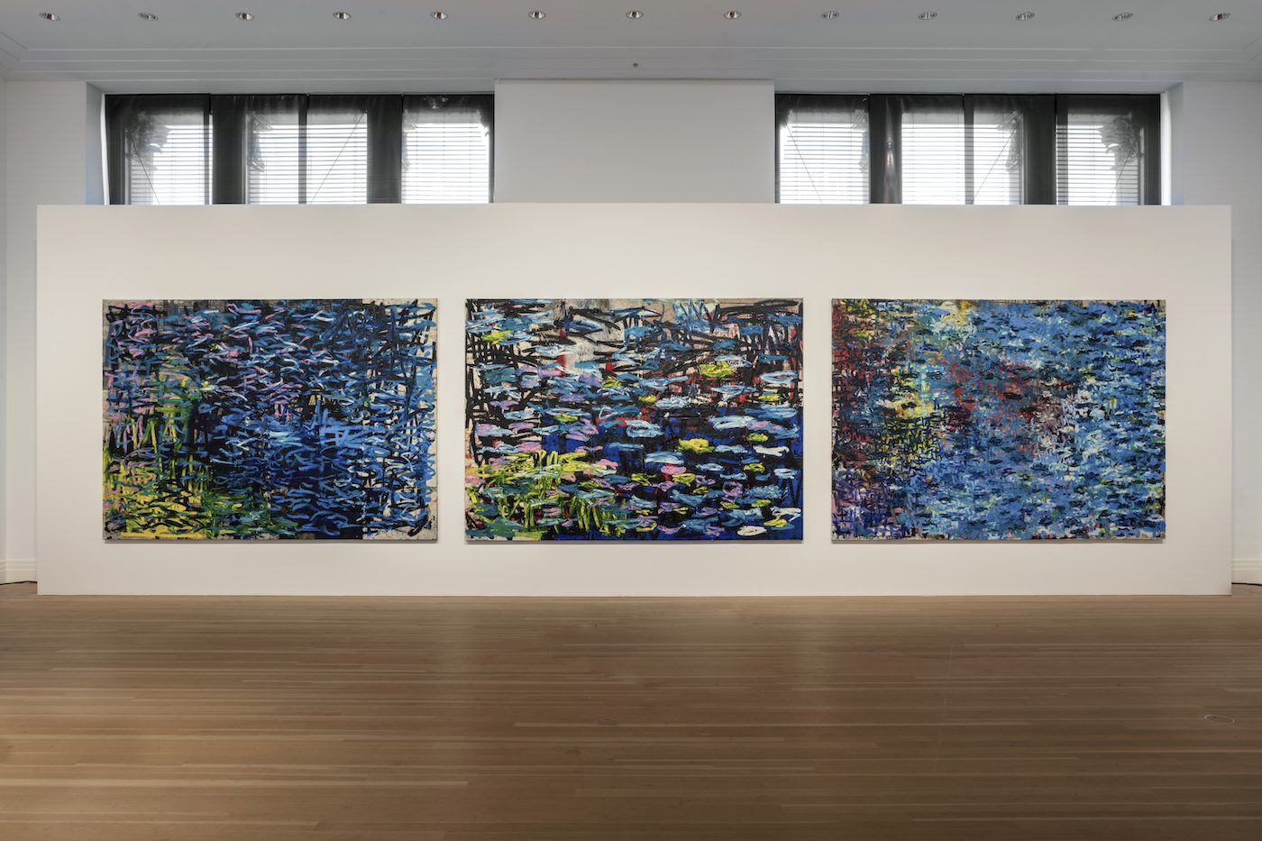 Indigo Waves and Other Stories: Re-Navigating the Afrasian Sea and Notions of Diaspora, Oscar Murillo, Installation view, Gropius Bau (2023).