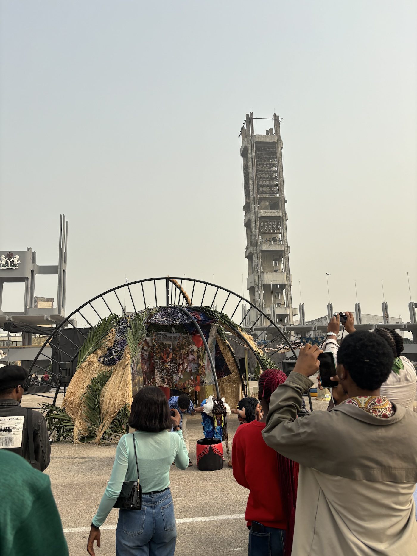XTRÆNCESTRAL( Kukily Afrofeminist Arts Collective (curator), Julia Cohen Ribeiro; Florencia Victoria Gomes; Lina Lasso; Colleen Ndemeh Fitzgerald; Jasmin Sánchez), XTRÆNCESTRAL, 2019 – ongoing. Installation view of Lagos Biennale 2024 at Tafawa Balewa Square. Photo: Sinazo Chiya
