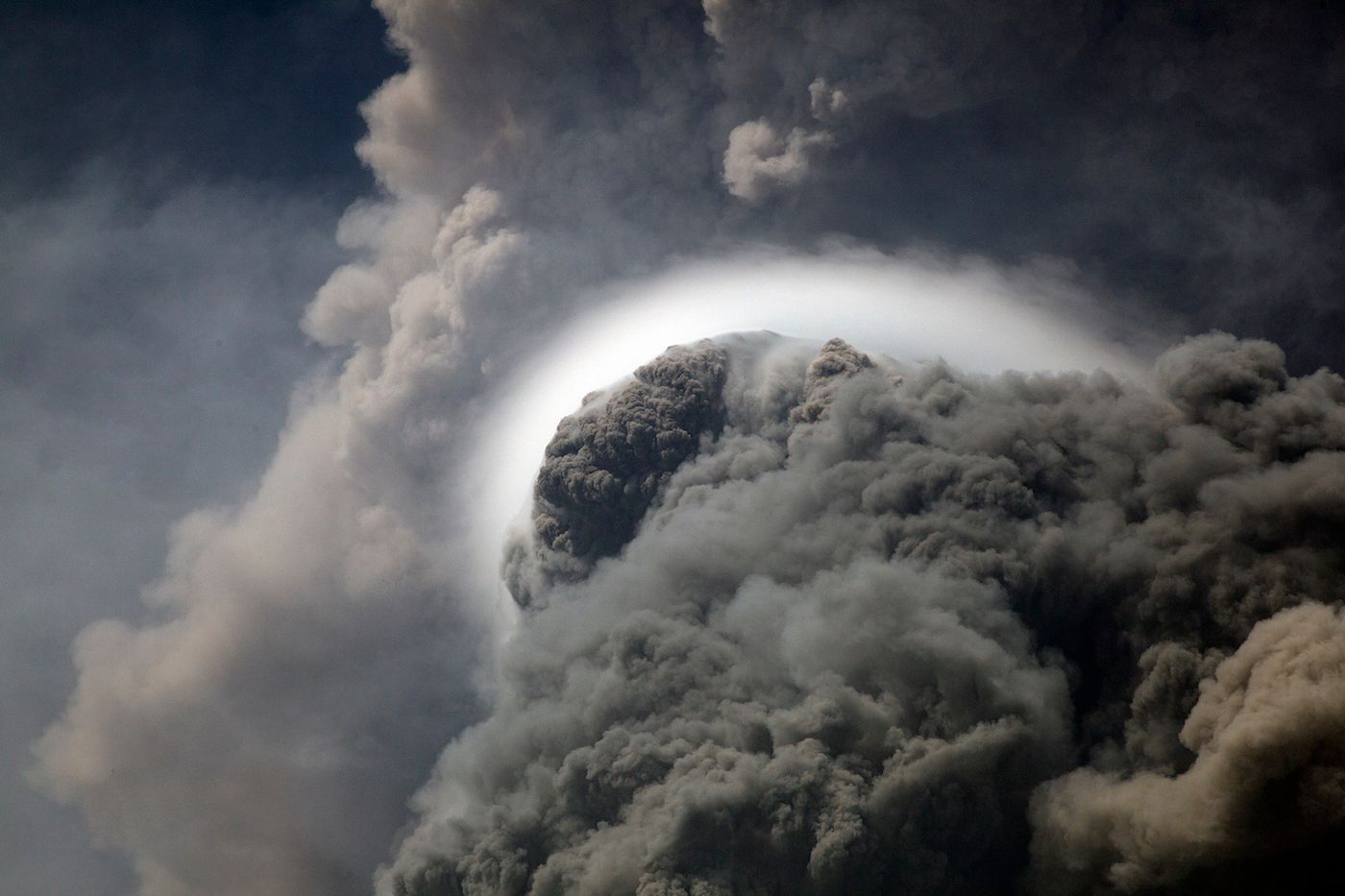 Nadia Huggins, Ash Column from Second Eruption of La Soufrière Volcano, St. Vincent, Seen from Troumaca Bay. April 9, 2021. Courtesy of the artist.