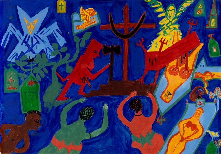 Abdias Nascimento, Voodoo Cemetery, 1968, gouache on paper. Collection Inhotim Institute.