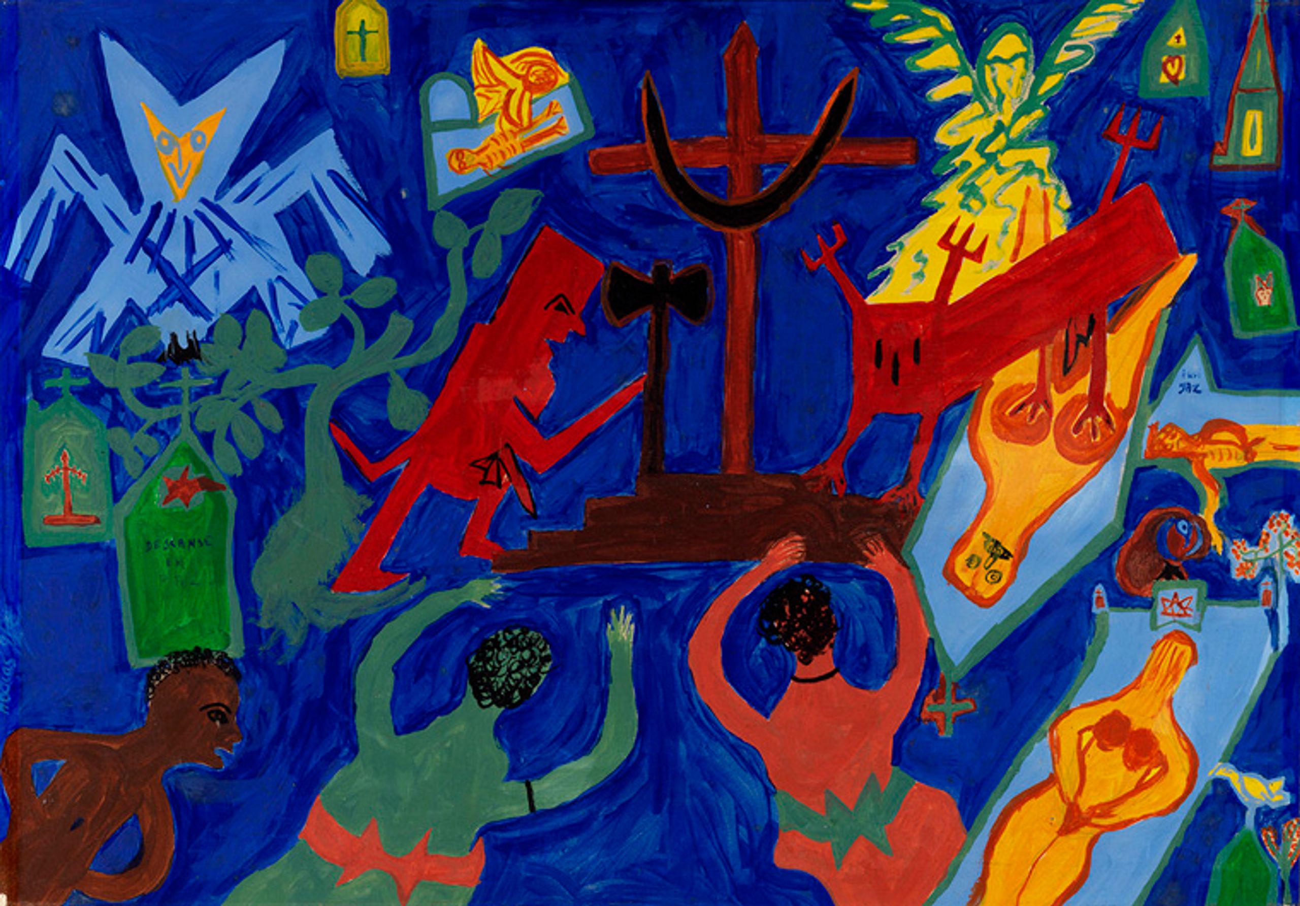 Abdias Nascimento, Voodoo Cemetery, 1968, gouache on paper. Collection Inhotim Institute.
