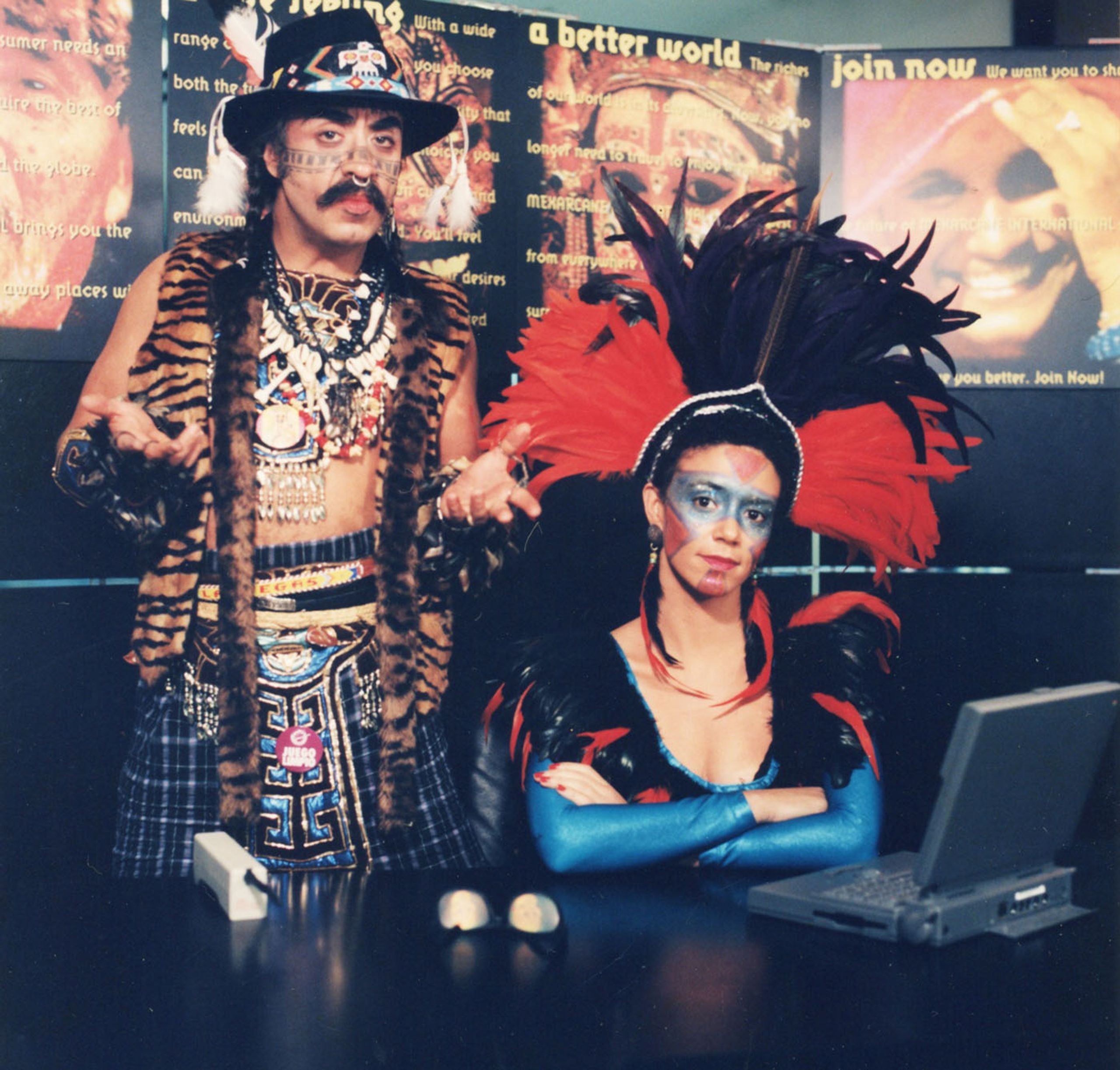 Coco Fusco, Mexarcane, 1994-1995. Coco Fusco and Guillermo Gómez-Peña. Photo: Kim Kozzi