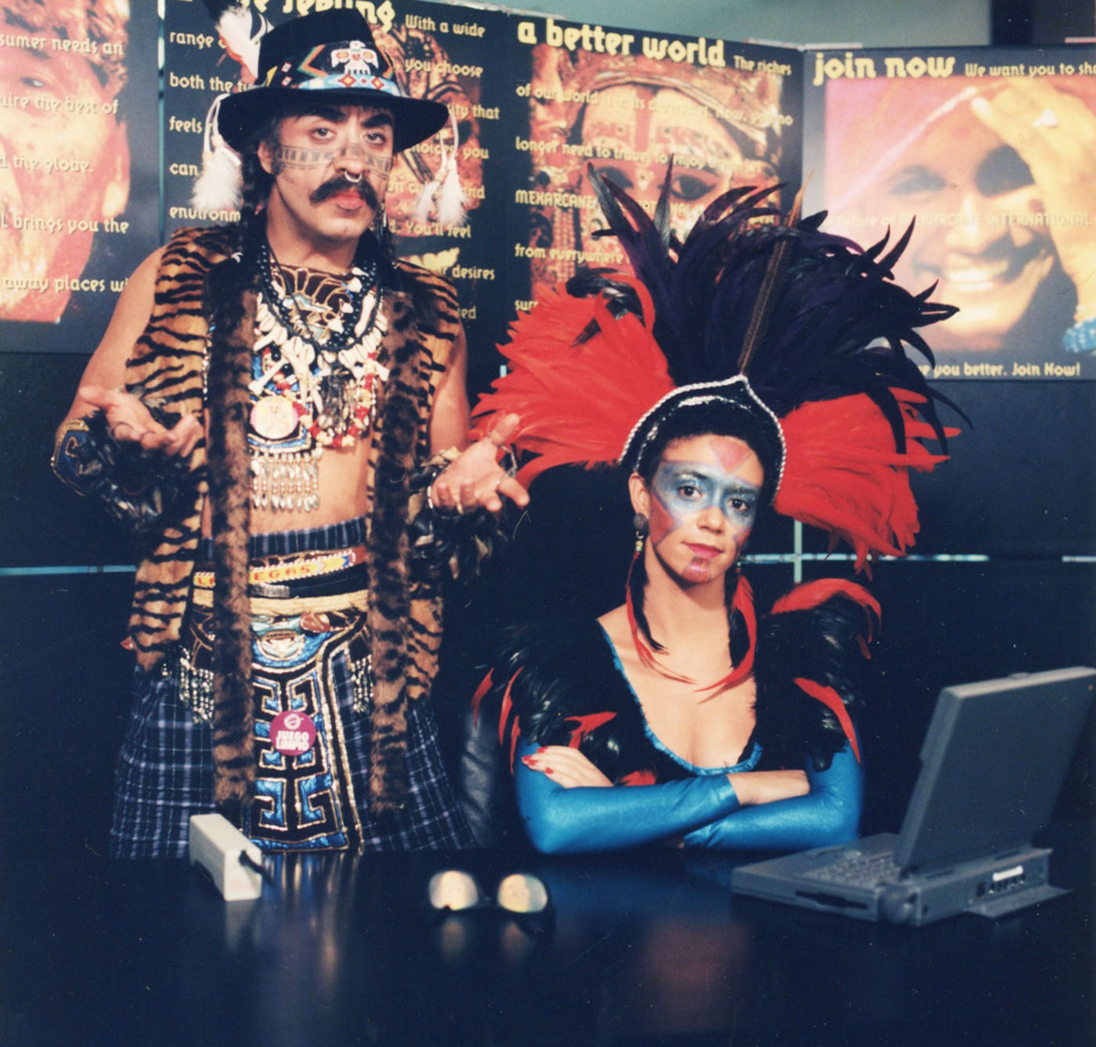 Coco Fusco, Mexarcane, 1994-1995. Coco Fusco and Guillermo Gómez-Peña. Photo: Kim Kozzi
