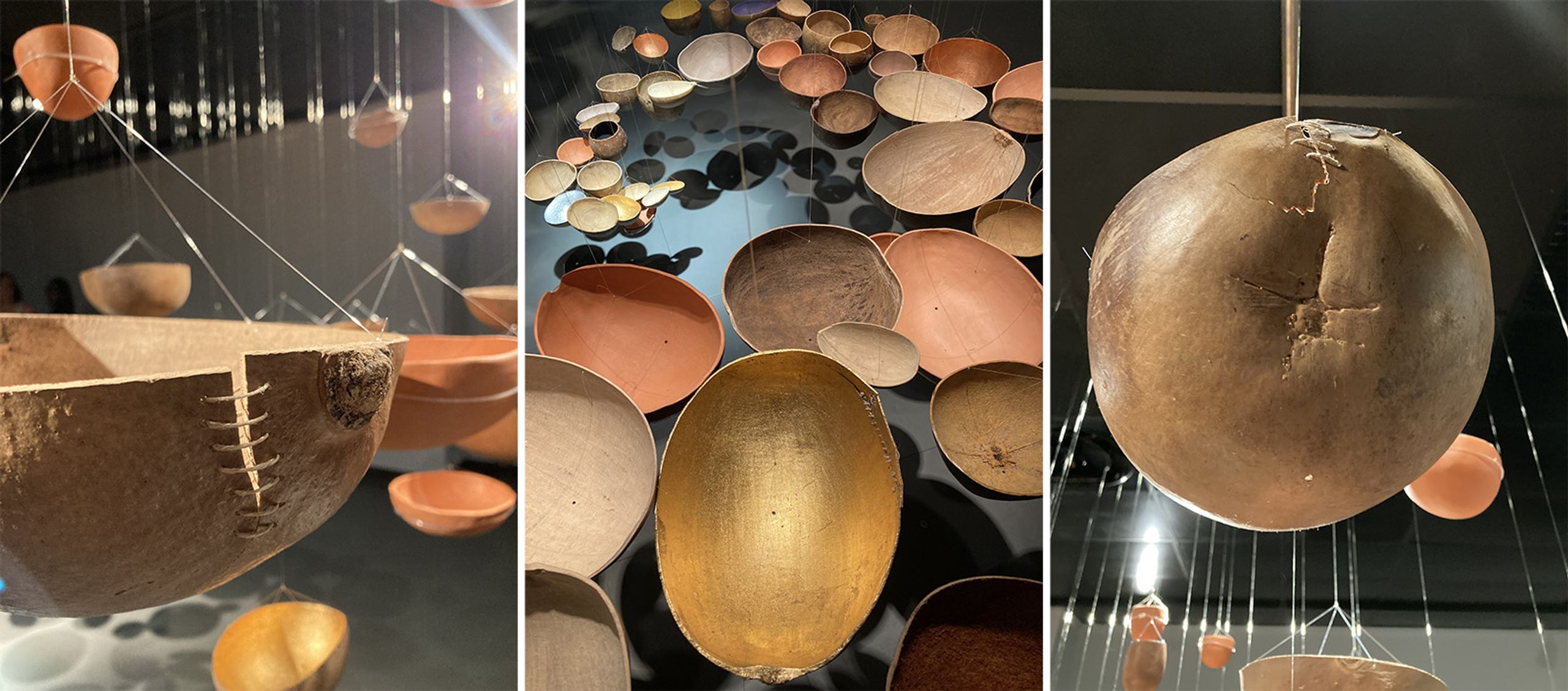 Guy Gabon, Nous avons perdu le Nord,retrouvons les Sud (We lost the North, Follow the South[s]), installation, ceramic, calabashes, Musarth 2023. Photo: Marny Garcia Mommertz.