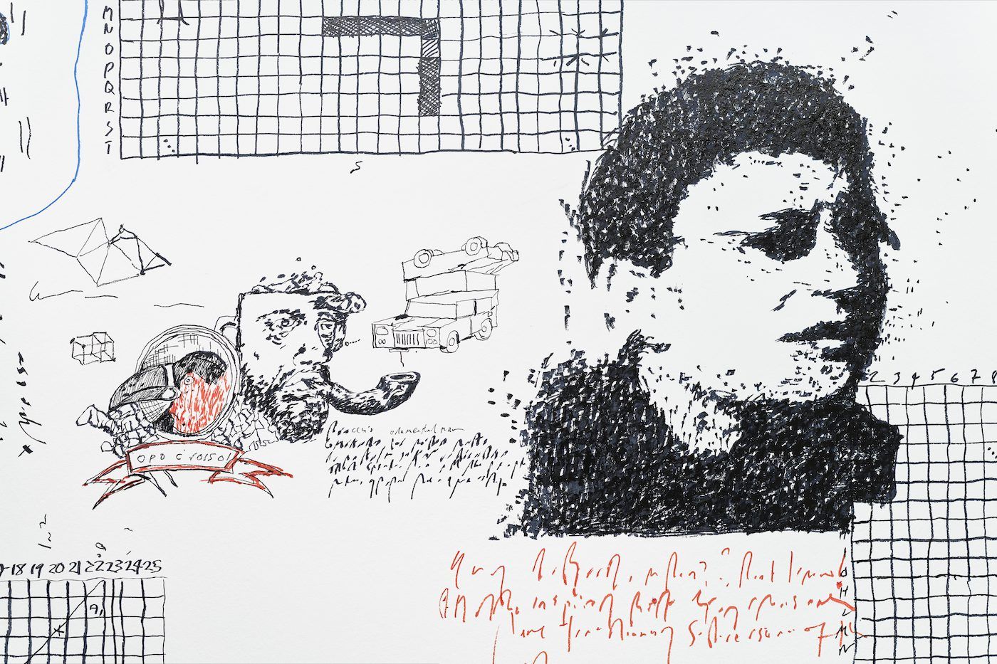 Samson Kambalu, A Game of War: Kambalu v Sanguinetti Trial at Ostend, 2021, video installation. Courtesy Kate MacGarry Gallery, London. View of the exhibition Globalisto. A Philosophy in Flux at the Musée d’art moderne et contemporain de Saint-Étienne Métropole, from June 25th to October 16th, 2022. Crédit photo : C. Cauvet / MAMC+