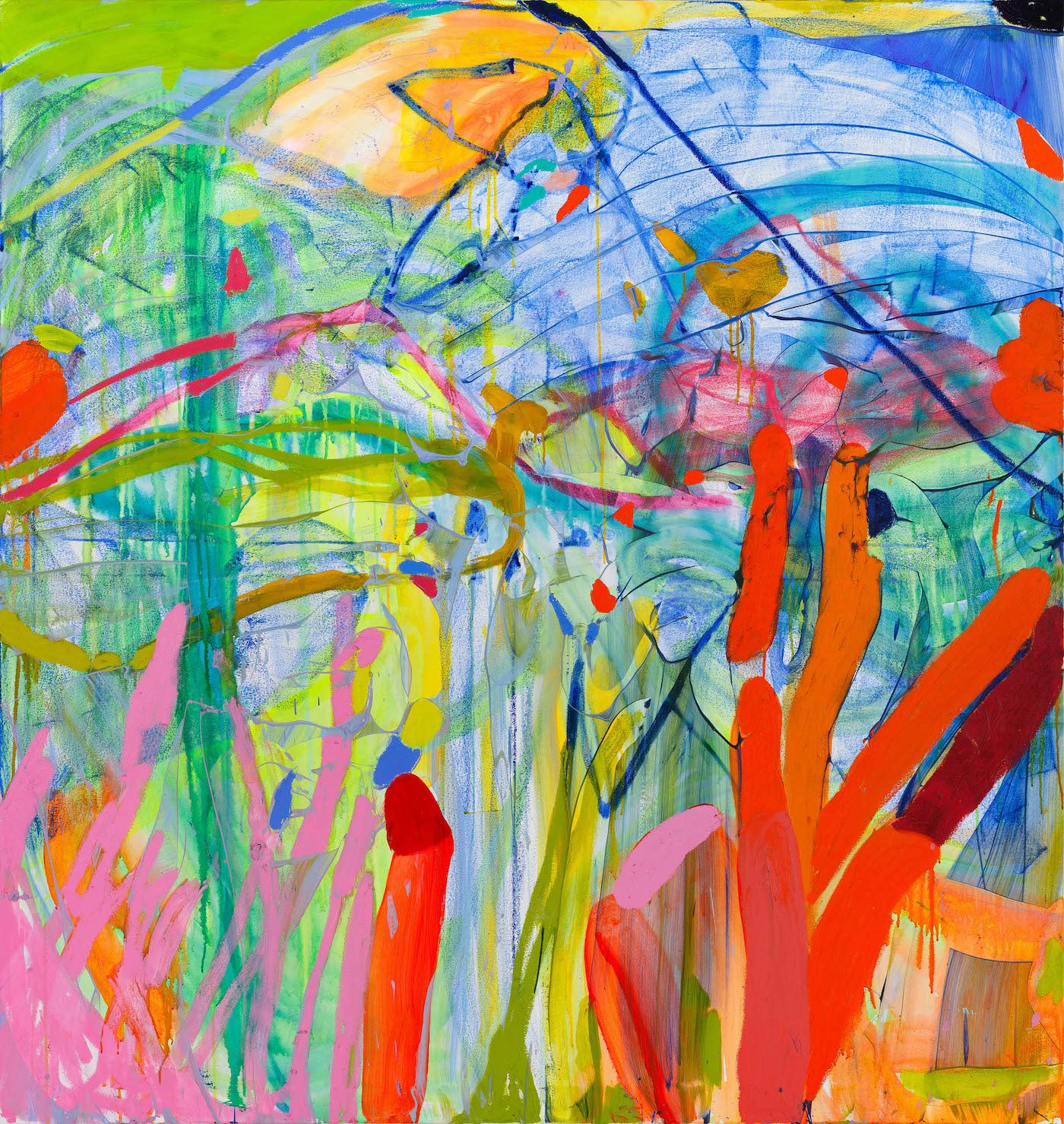 Jadé Fadojutimi, Phantoms come with a shadow of touch, 2021. Oil, oil bar, acrylic on canvas, 78.8 x 66.9 in. Courtesy the artist and Pippy Houldsworth Gallery, London.