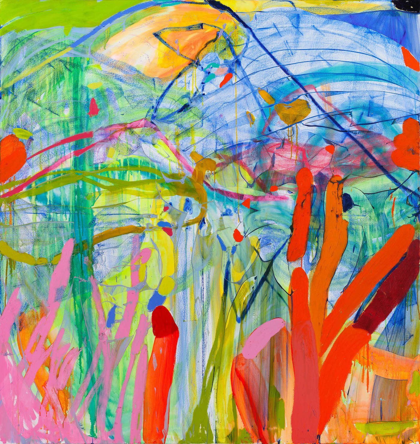 Jadé Fadojutimi, Phantoms come with a shadow of touch, 2021. Oil, oil bar, acrylic on canvas, 78.8 x 66.9 in. Courtesy the artist and Pippy Houldsworth Gallery, London.