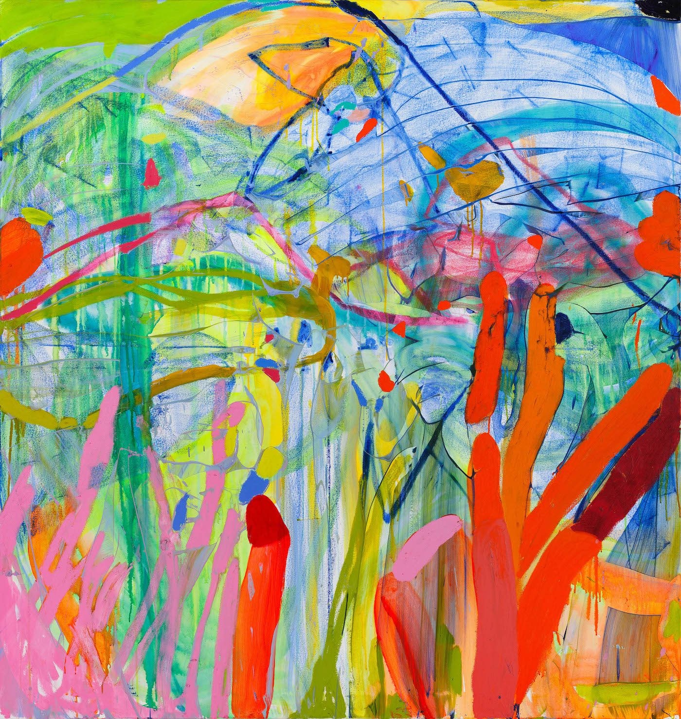 Jadé Fadojutimi, Phantoms come with a shadow of touch, 2021. Oil, oil bar, acrylic on canvas, 78.8 x 66.9 in. Courtesy the artist and Pippy Houldsworth Gallery, London.