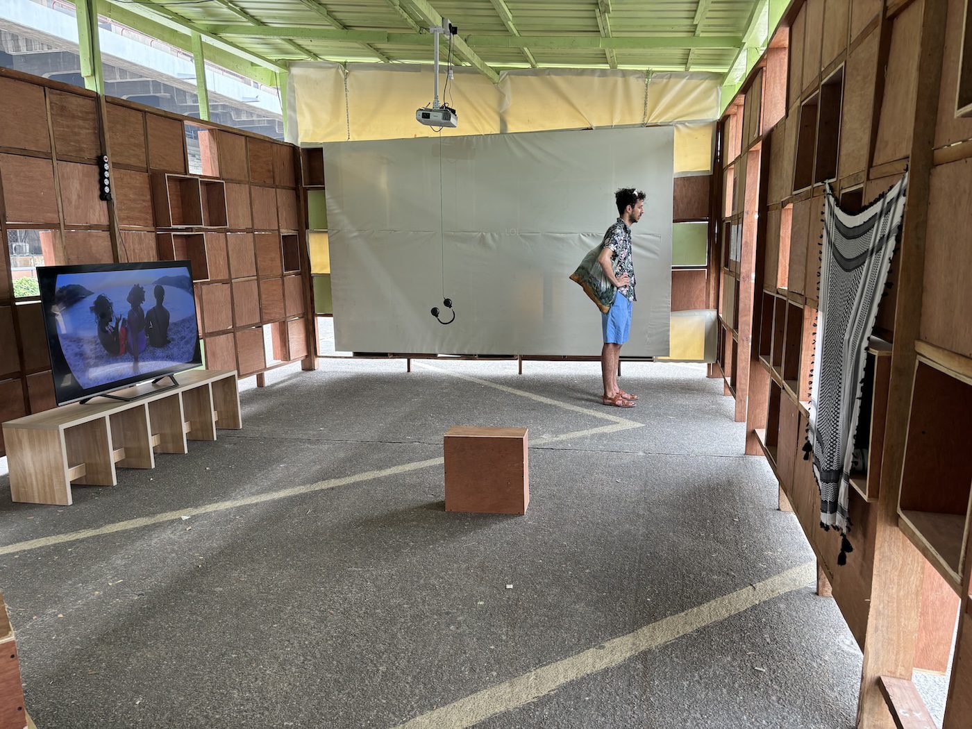 THE ALBANIAN CONFERENCE (Anna Ehrenstein, Vidisha-Fadescha, Shaunak Mahbubani, DNA (Blair Opara and Clinton Opara), Rebecca Pokua Korang), Wahala, Freedom, Quantum Leap, 2024. Installation view of Lagos Biennale 2024 at Tafawa Balewa Square. Photo: Sinazo Chiya