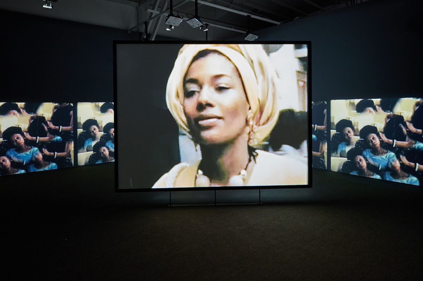 Akosua Adoma Owusu, Welcome to the Jungle, 2019; installation view, CCA Wattis Institute; “Split Ends, I Feel Wonderful” [detail], 2012; Courtesy of the artist; Photo: Johnna Arnold.