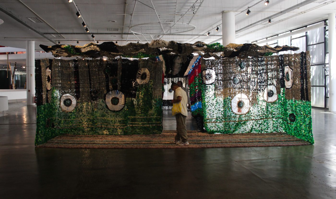 Work by Moffat Takadiwa. Installation view at Ciccillo Matarazzo Pavilion, Fundação Bienal de São Paulo . Images by Cristian Baena / Contemporary And (C&amp;).