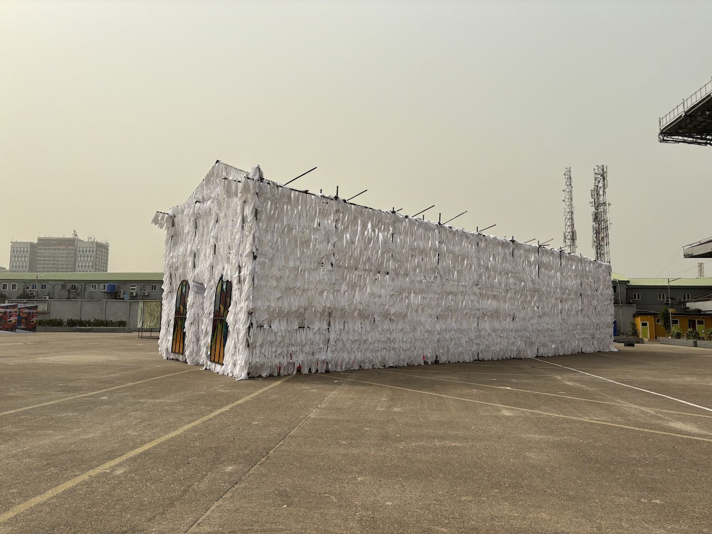Victor Ehikhamenor, Miracle central, 2024. Installation view of Lagos Biennale 2024 at Tafawa Balewa Square. Photo: Sinazo Chiya