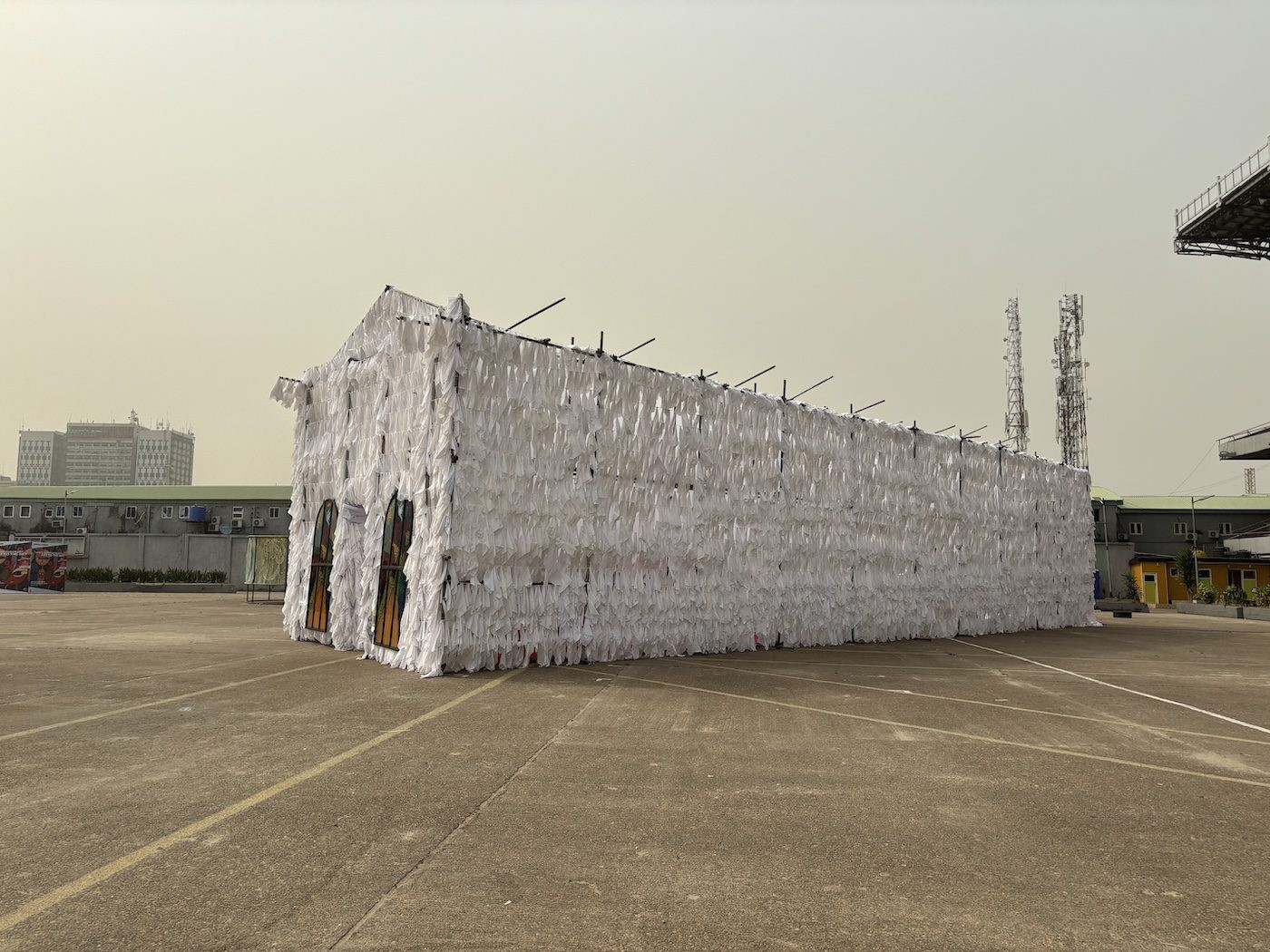 Victor Ehikhamenor, Miracle central, 2024. Installation view of Lagos Biennale 2024 at Tafawa Balewa Square. Photo: Sinazo Chiya