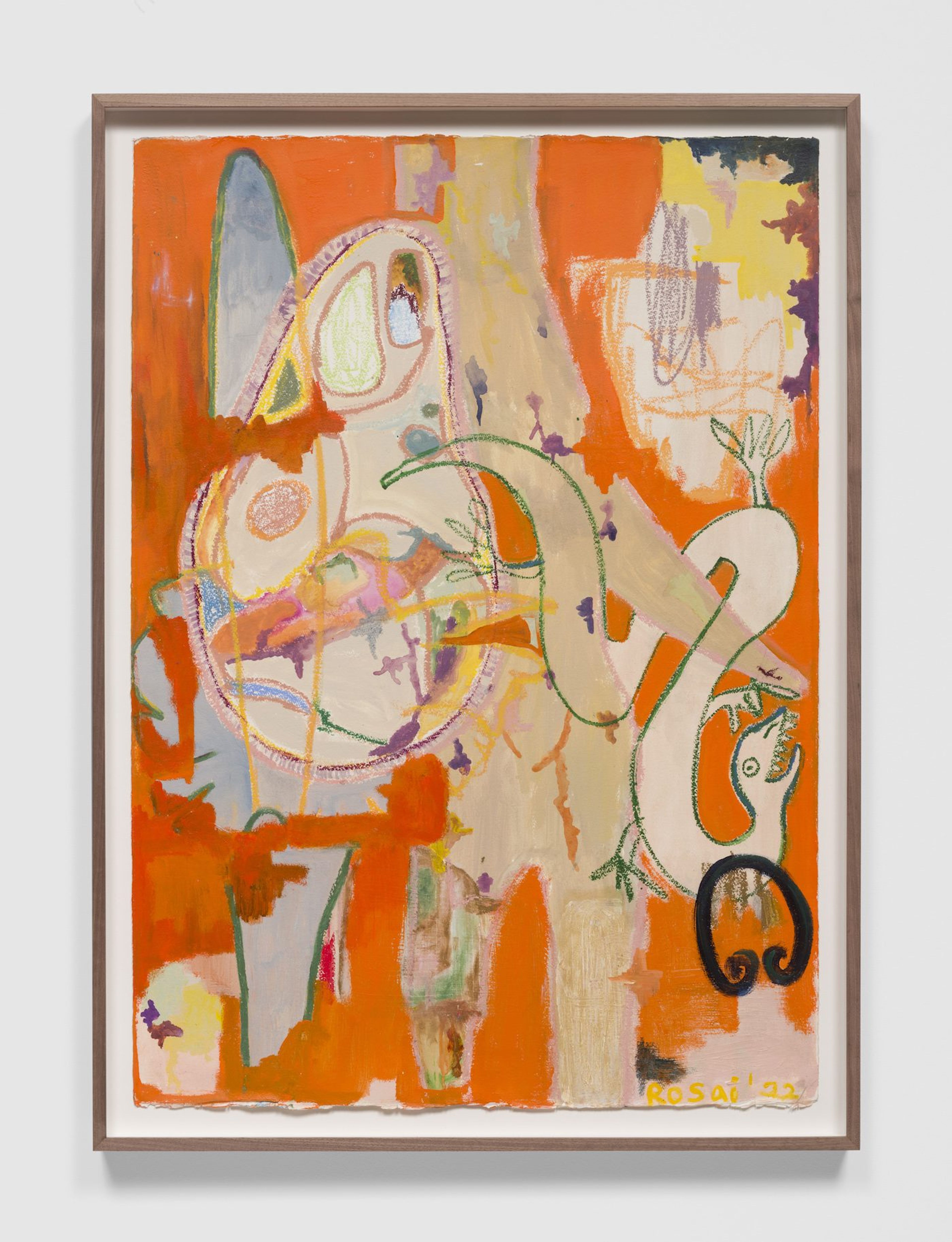 Velma Rosai-Makhandia, The Ways of My Serpent Mother are Strange, 2022. Oil and acrylic on paper, 42 x 29.5 in / 45 x 33 in. Courtesy of Sarah Brook Gallery.