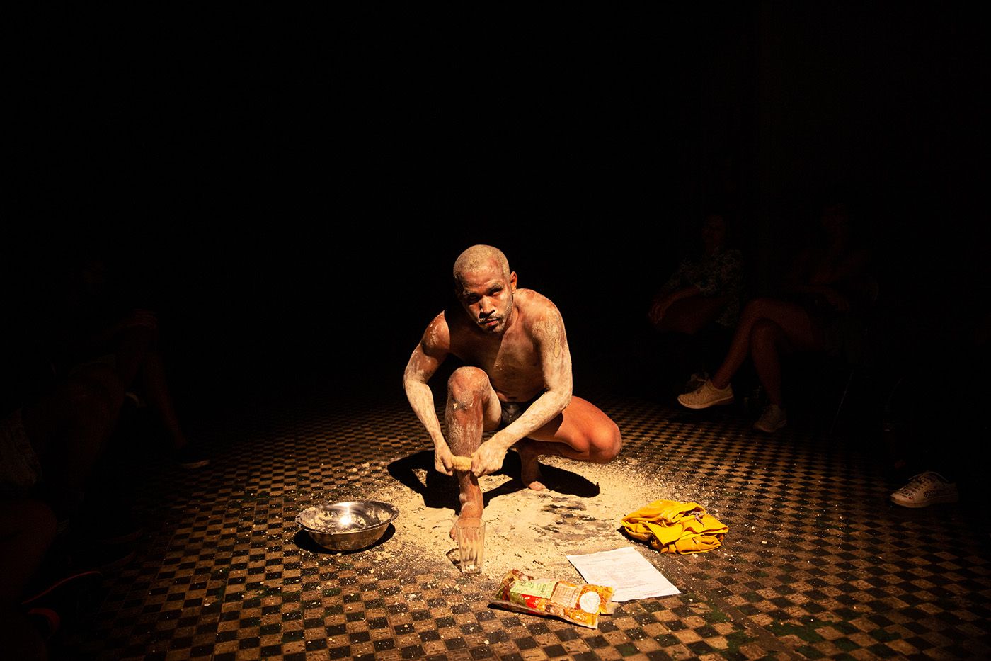 Waleff Dias "even the vulture's children are born white," performance, 2019. Photo: Pablo Bernardo.