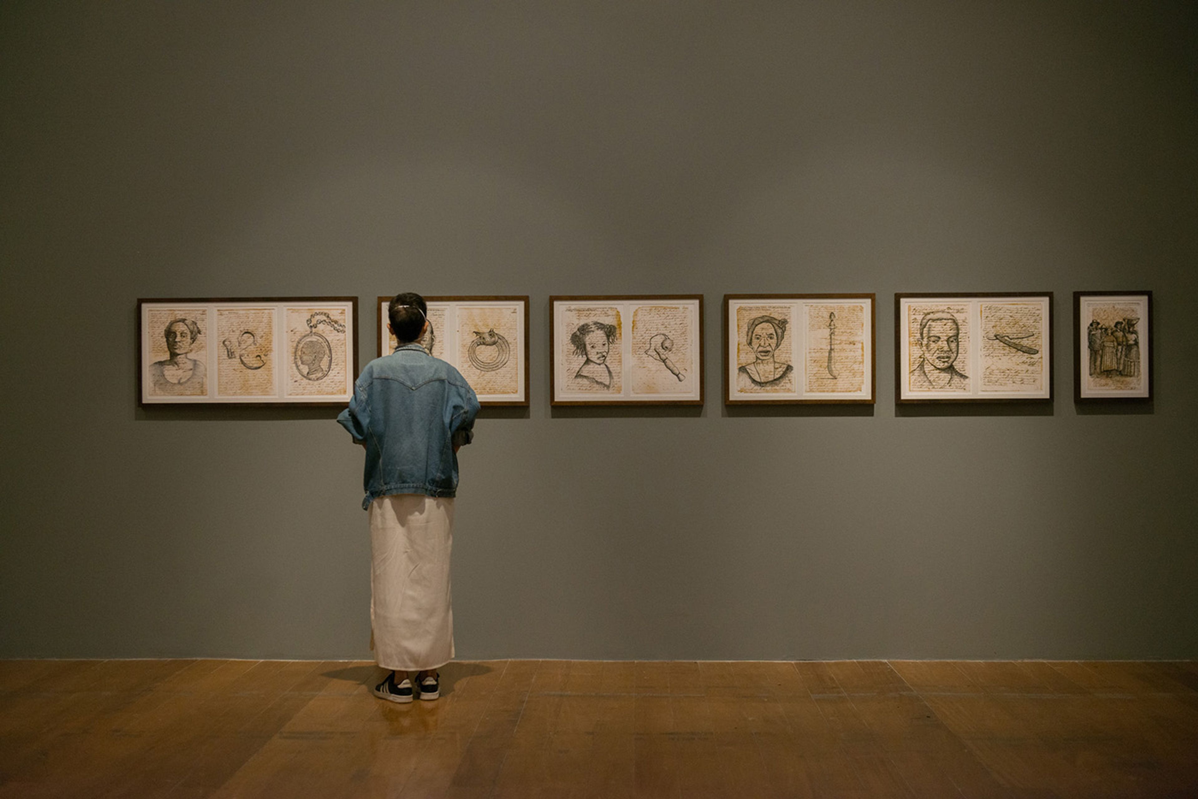 Ayrson Heráclito, “Letters of Liberty” Series, 2021, pen and ink on copies of a letter of manumission. Photo: Levi Fanan/Pinacoteca de São Paulo.