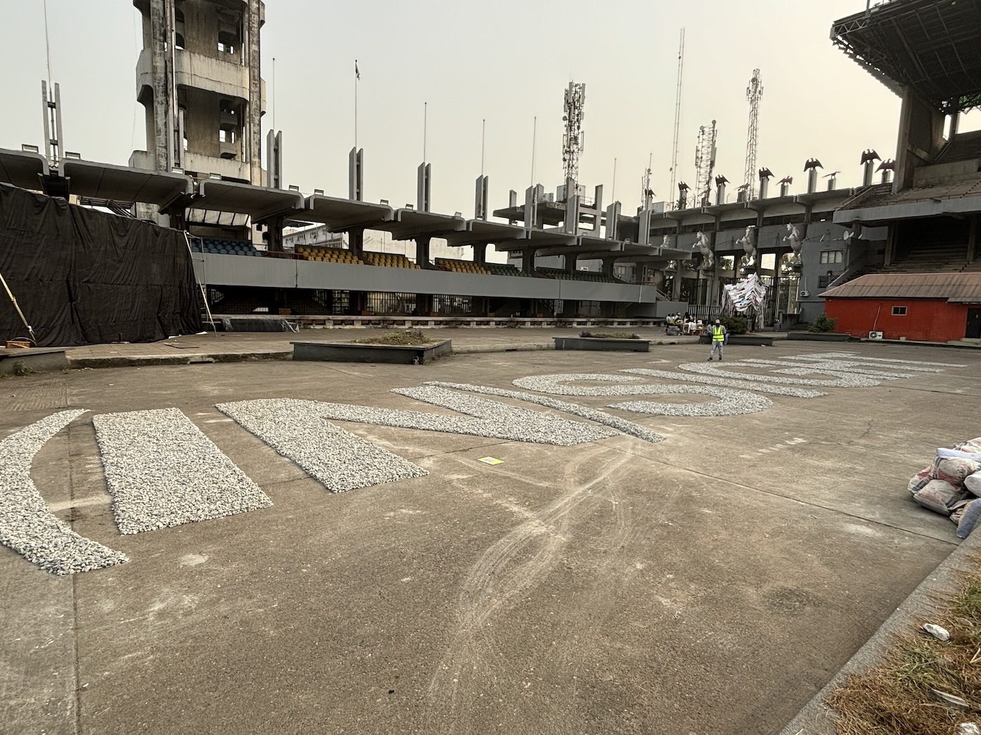 Rabeeha Adnan, A Word Fell Down, 2024. Installation view of Lagos Biennale 2024 at Tafawa Balewa Square. Photo: Sinazo Chiya