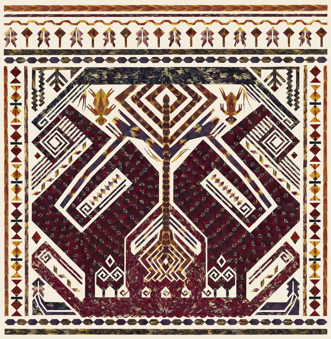 Jennifer Tee, Tampan Sessile Beings, Sacred Shrine, 2022. Tulip Petal Collage, Piezography on 315 grams museum etching paper (framed), 170 x 165 cm. Courtesy: the artist and Galerie Fons Welters, Amsterdam.