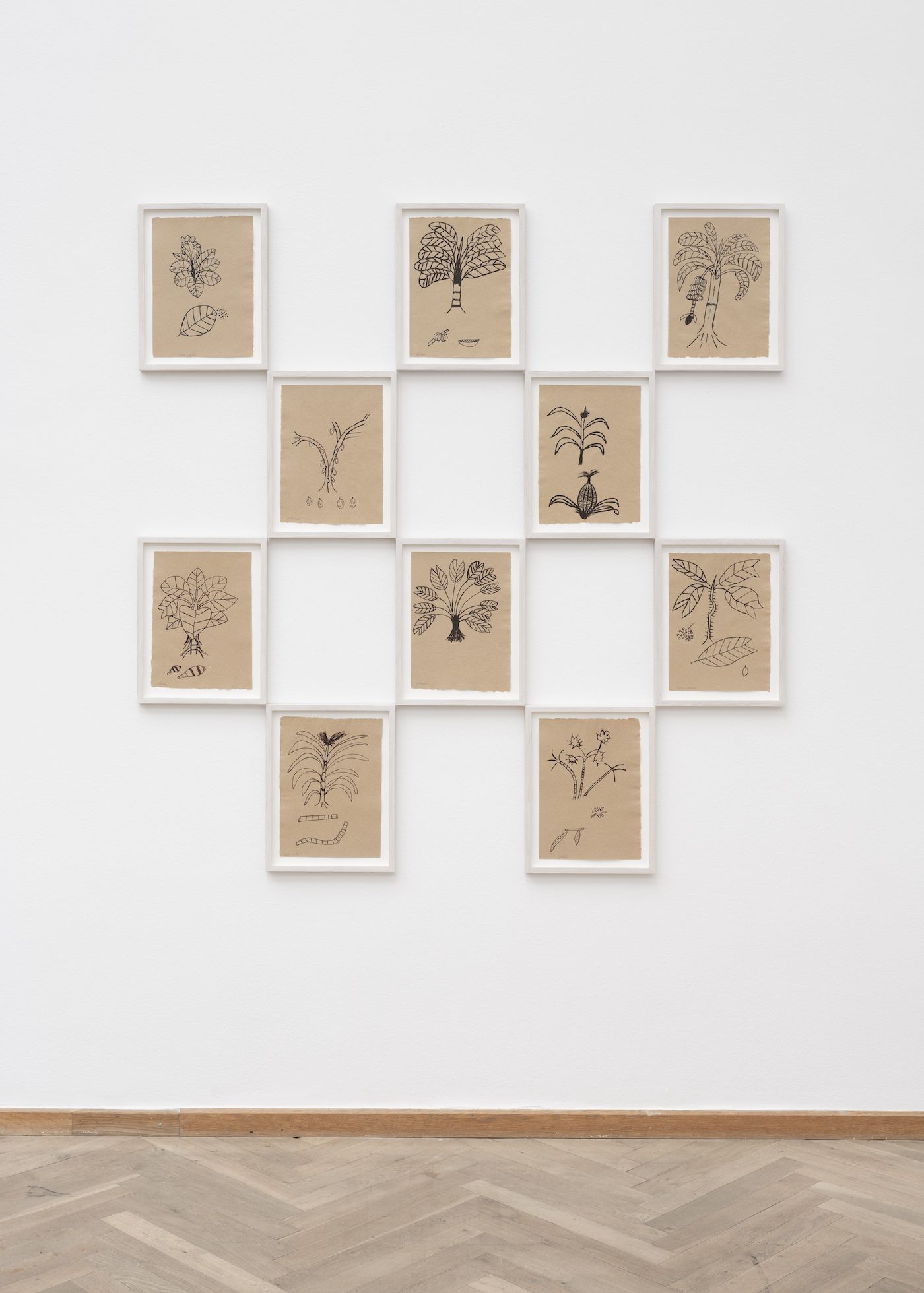 Sheroanawe Hakihiiwe, S/T, 2017. Ohina, 2018. Yohomi, 2018. Ketipa, 2018. Pee nahe, 2018. Nashi, 2018. Puu usiki, 2018. Pohoro, 2018. Yono, 2018. Nioma Henaki, 2018. Detail, Seeds and Souls, Kunsthal Charlottenborg, 2023. Courtesy of the artist. Photo by David Stjernholm.