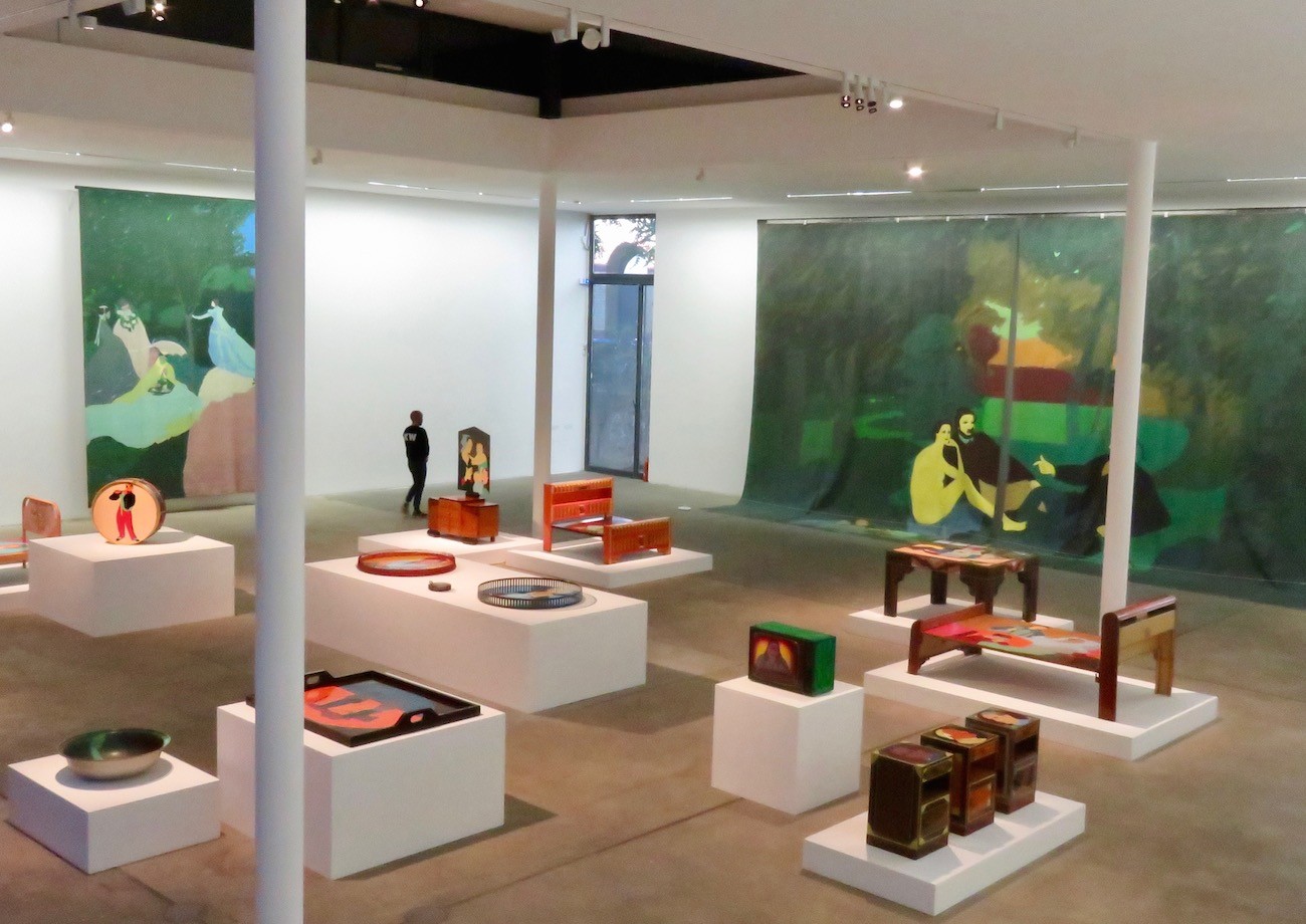 Beatriz González Retrospective, exhibition view in KW and interpretation of Breakfast On The Grass by Manet.