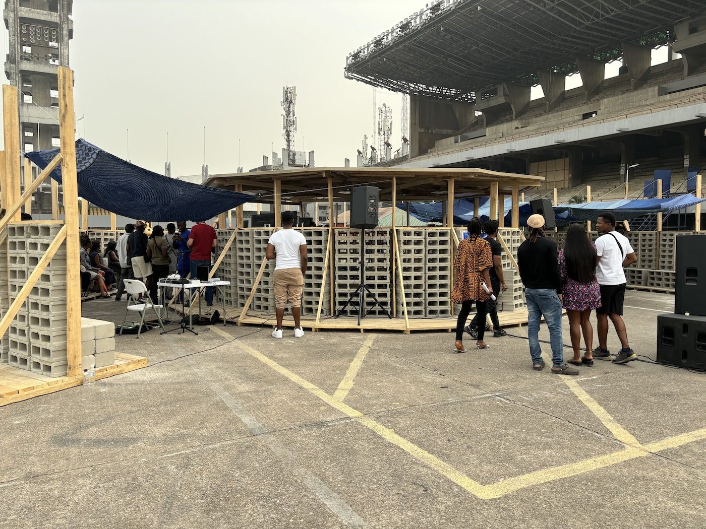 KJ Abudu (curator); Evan Ifekoya; Nolan Oswald Dennis; Raymond Pinto; Temitayo Shonibare; Adeju Thompson, Traces of ecstasy, 2024. Installation view of Lagos Biennale 2024 at Tafawa Balewa Square. Photo: Sinazo Chiya