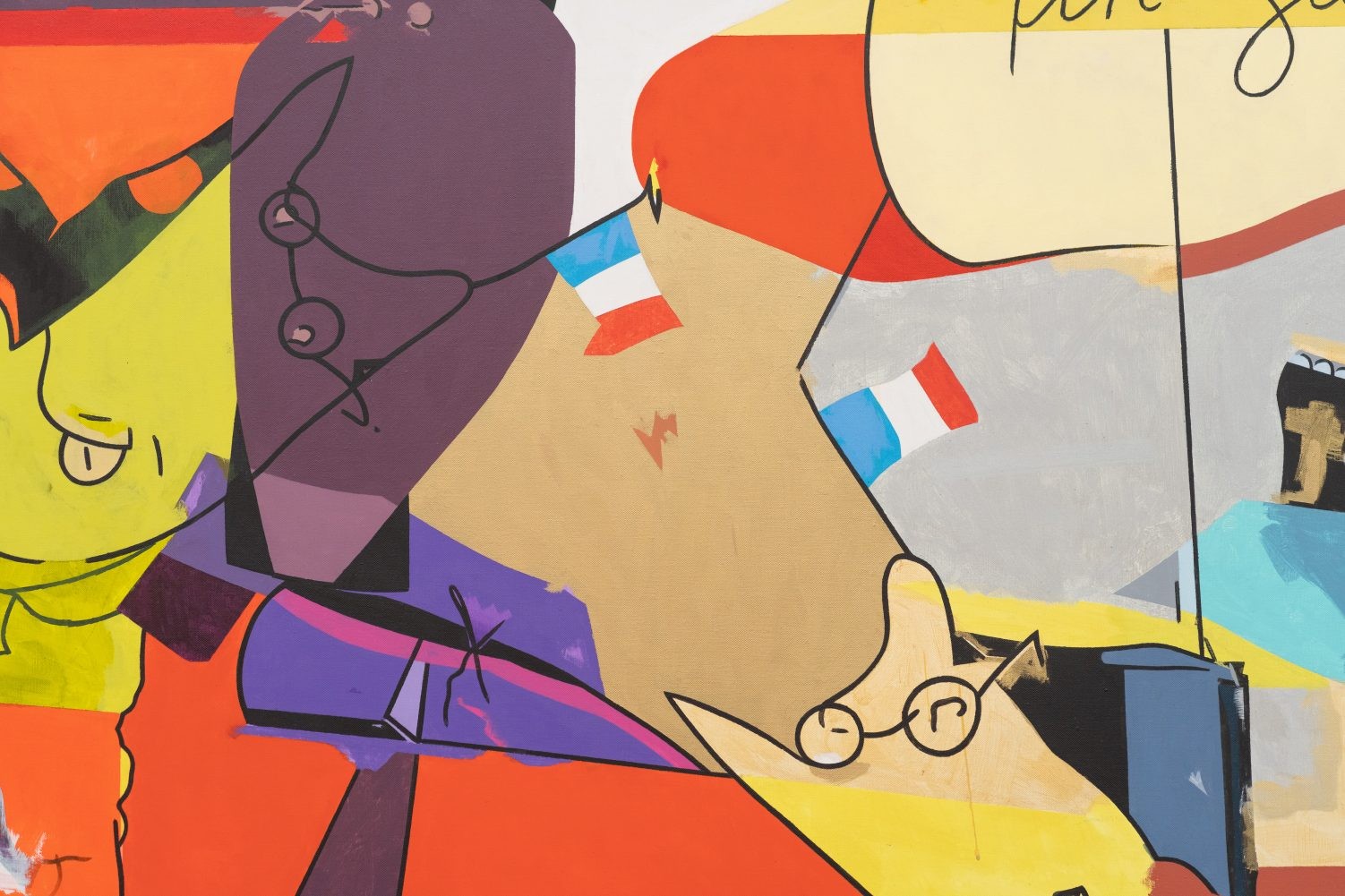 Hervé Télémaque: A Hopscotch of the Mind (Installation view, 7 October 2021 – 30 January 2022), Fonds d’actualité No1 (Current Affairs No1), detail, Photo: Hugo Glendinning