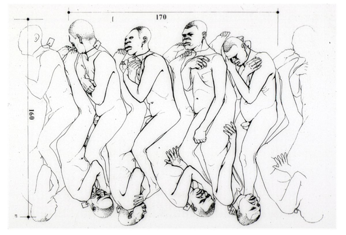 Jean Boudriot, Sleeping Positions of Captive Africans on the French Slave Ship Aurore, 1784, in: Slavery Images: A Visual Record of the African Slave Trade and Slave Life in the Early African Diaspora, Image E010, metadata by Jerome Handler and Michael Tuite, 2019.