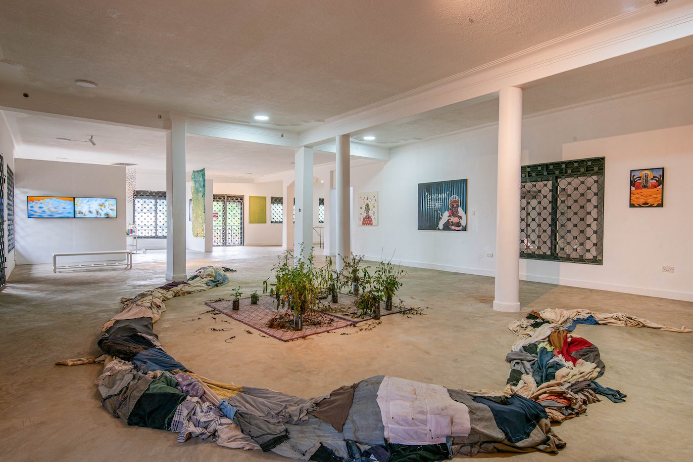 Installation view, Tracy Naa Koshie Thompson, Dan ‘Ngaara’ Ngalamulume, Kyakonye Allan, Wamala Kyeyune Joseph, Akanyijuka Evans, Lisa C Soto, Sandra Suubi at Silent Invasions: The Art of Material Hacking. Photo: Atiko Anthony