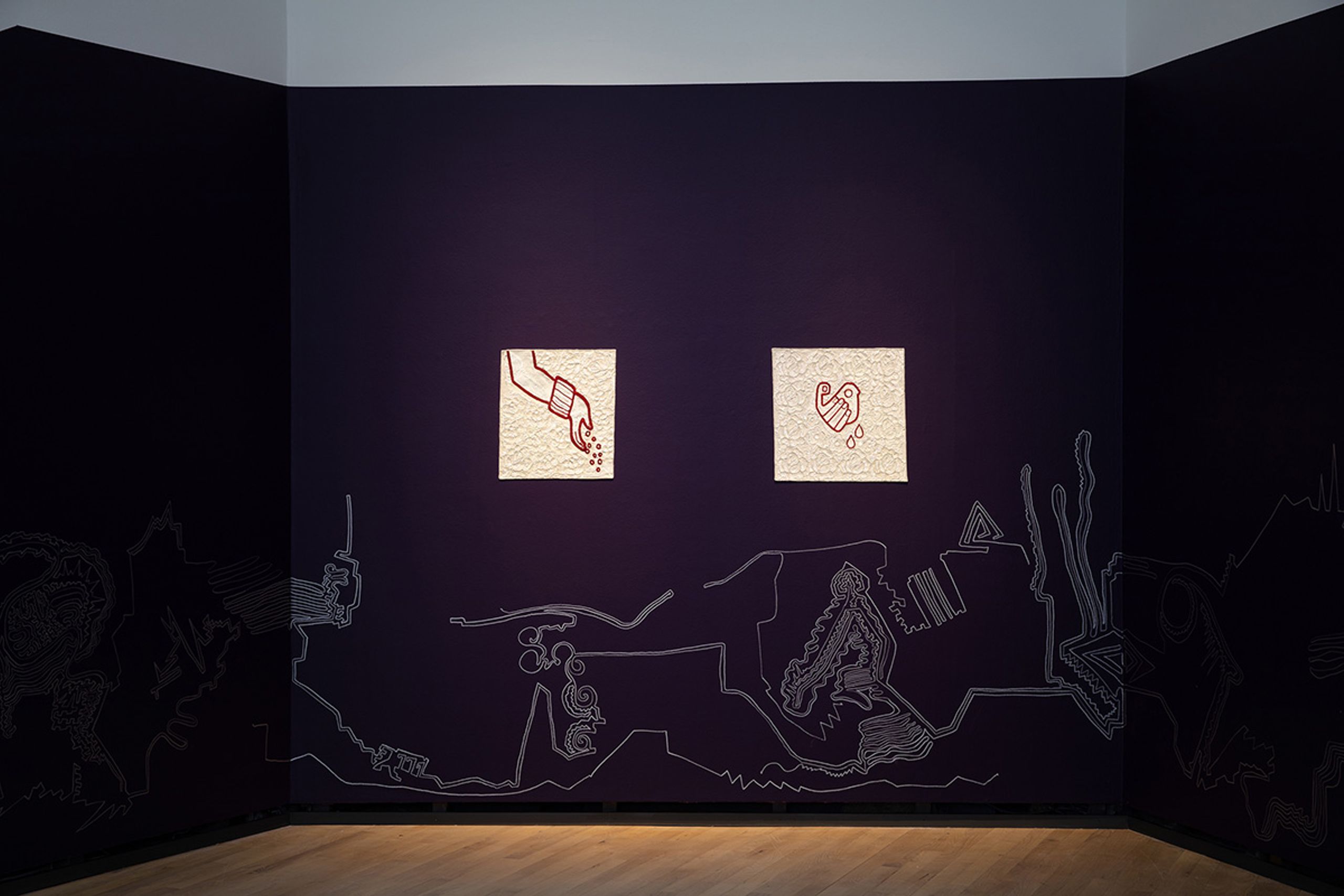 Guadalupe Maravilla, Tripa Chuca wall drawing detail and Embroideries_Sound Botánica at Henie Onstad Kunstsenter. Photo: Christian Tunge.