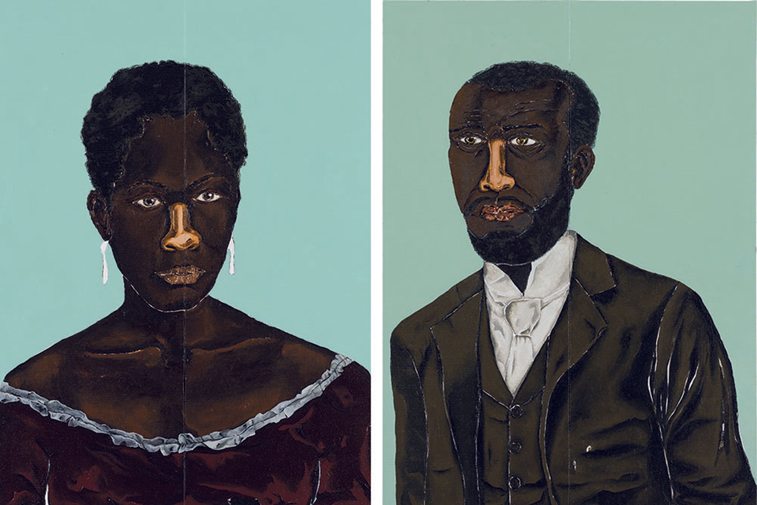 Dalton Paula works’ in exhibition at MASP. On the left: Zeferina, 2018. Collection of the artist. Photo: Paulo Rezende. On the right: João de Deus Nascimento, 2018. Collection of the artist. Photo: Paulo Rezende.
