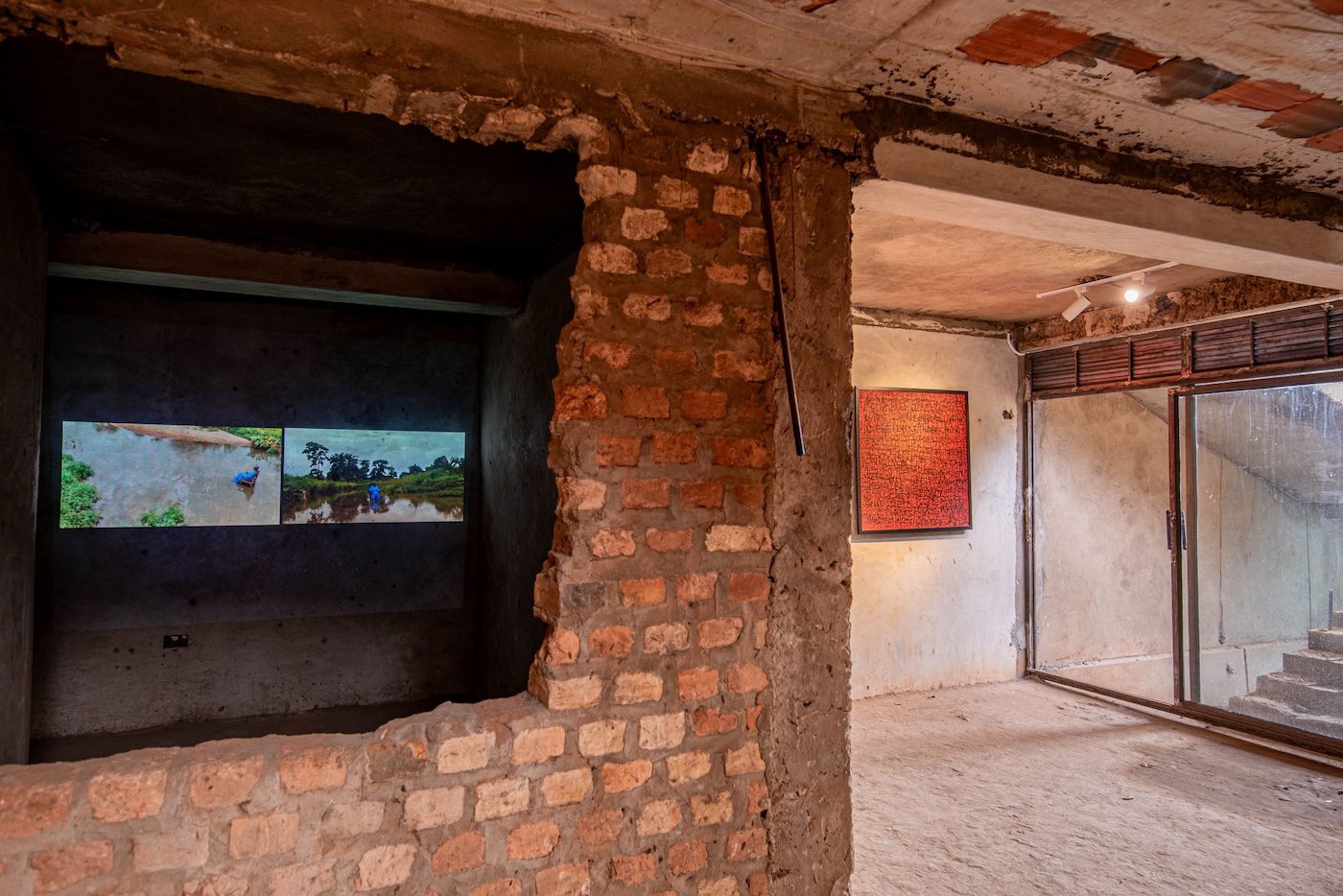 Kabena Godlive Kasangati, Made 5, 2023, and Makano Bwato, Drowning, 2023 at Silent Invasions: The Art of Material Hacking. Photo: Atiko Anthony