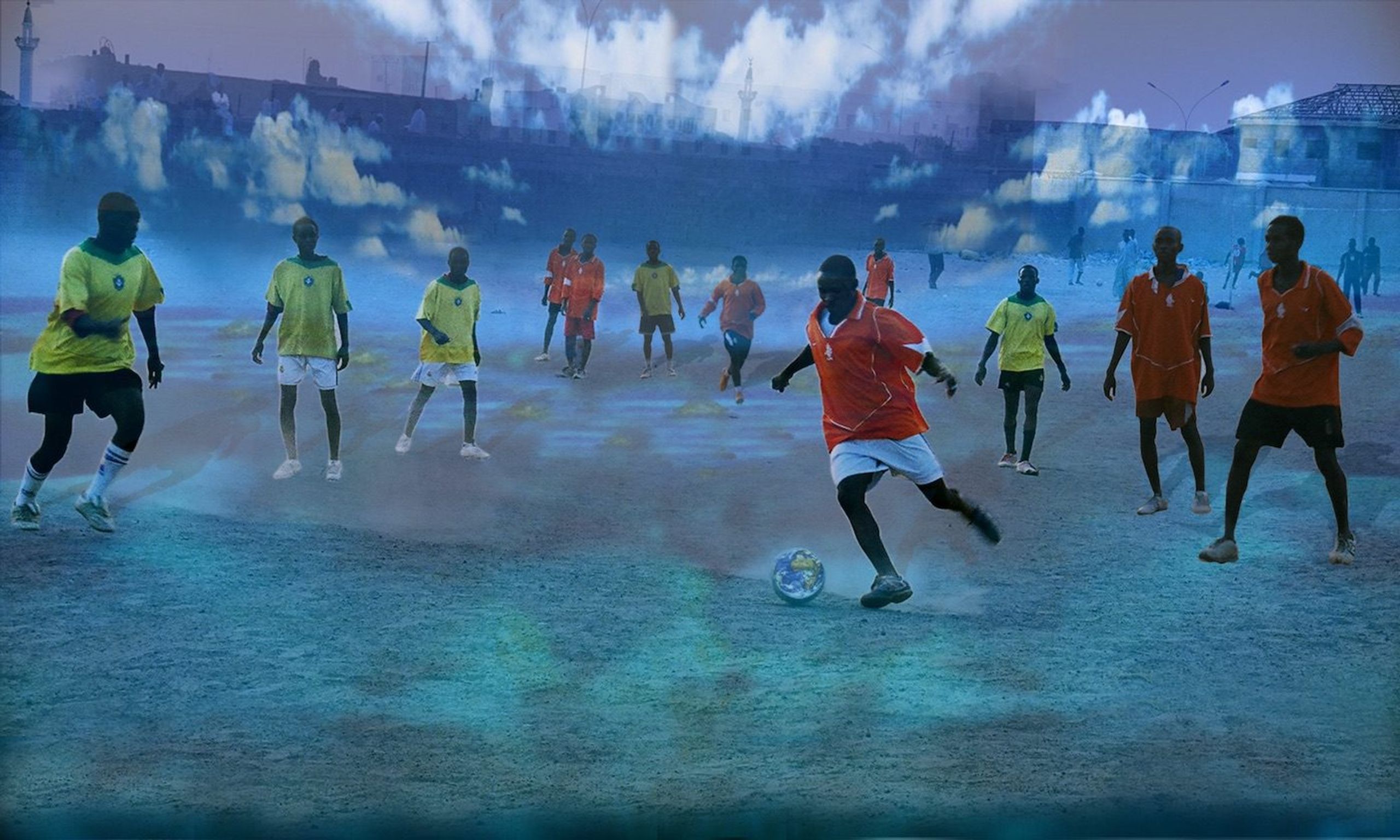 Fatimah Tuggar, Dream Team, 2009. Computer Montage (inkjet on vinyl) Demensions: 152 x 91 cm / 60 x 36 inches. Courtesy of BintaZarah Studios