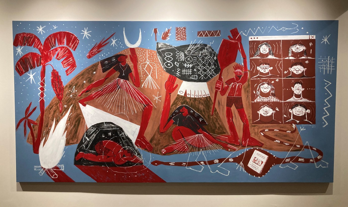Gustavo Cabocco, Watuminpen waparadan day: pedra do céu, 2021. Acrylic on canvas. 160 x 300 cm. Brazil, Paraná-Roraima. Photo: Danilo José Rocha.