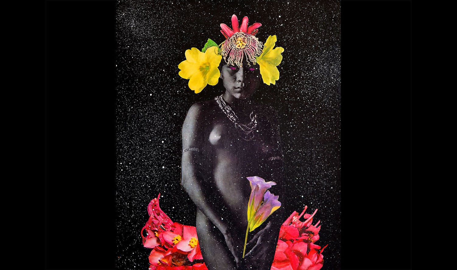 “Nascimento de Vênus” (“The Birth of Venus”), from the series “Mirasawá; rereading of Claudia Andujar’s photography with collage and painting 2017.