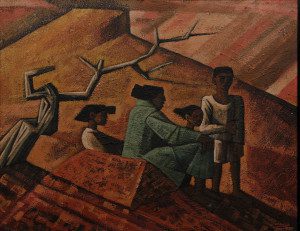 Peter Clarke_Listening to distant thunder_1970. Oil and sand on board_610 x 764 mm. Collection_JohannesburgArtGallery