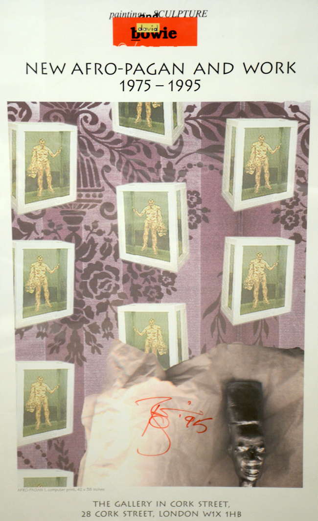 A signed David Bowie exhibition poster for his New Afro-Pagan And Work 1975-1995 at at The Gallery in Cork Street, London, 1995