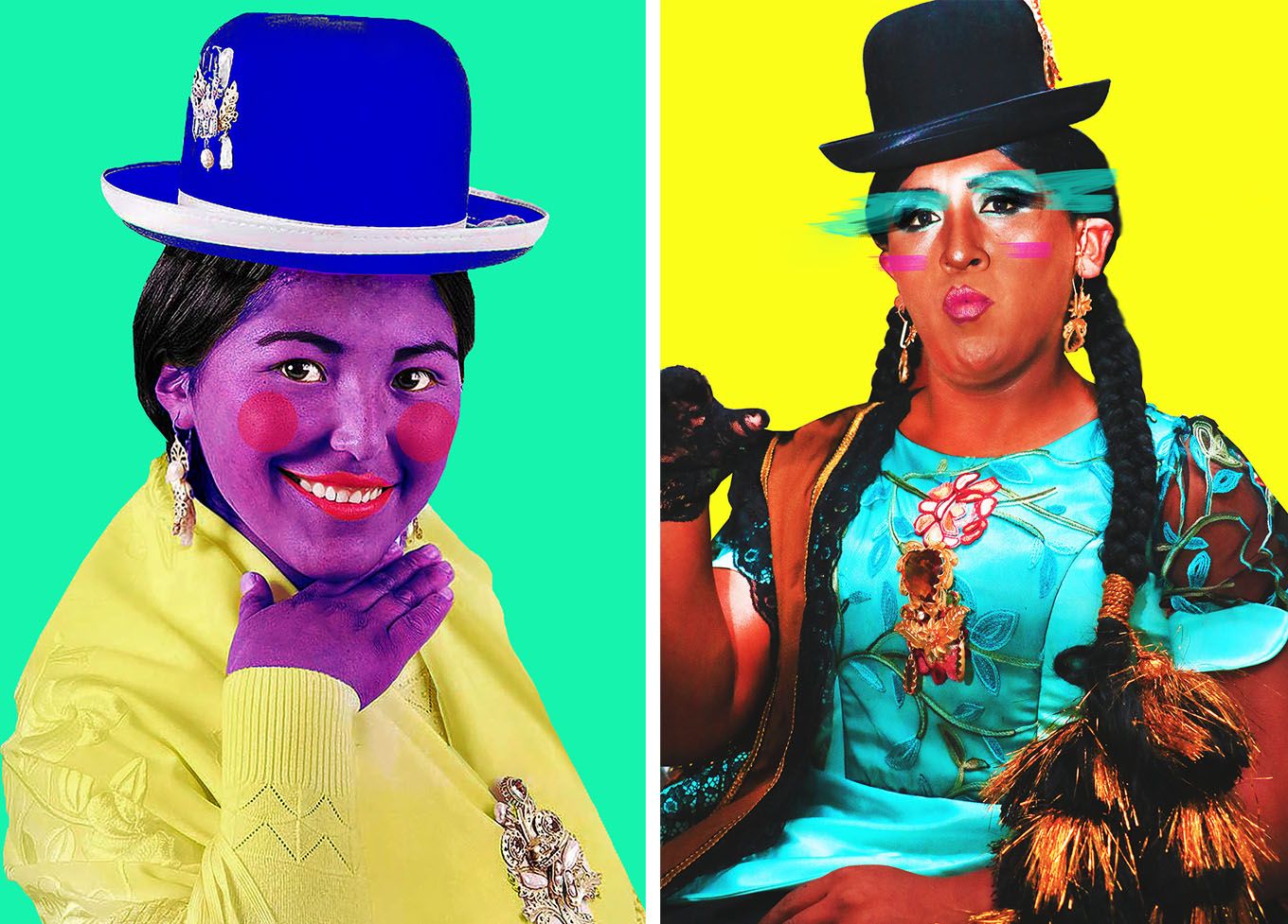 Left: Cholita Chic, Series The Last Heiress of Atahualpa, 2014. Courtesy Cholita Chic. Right: Brown Chinese (Woman), 2019. Courtesy Cholita Chic