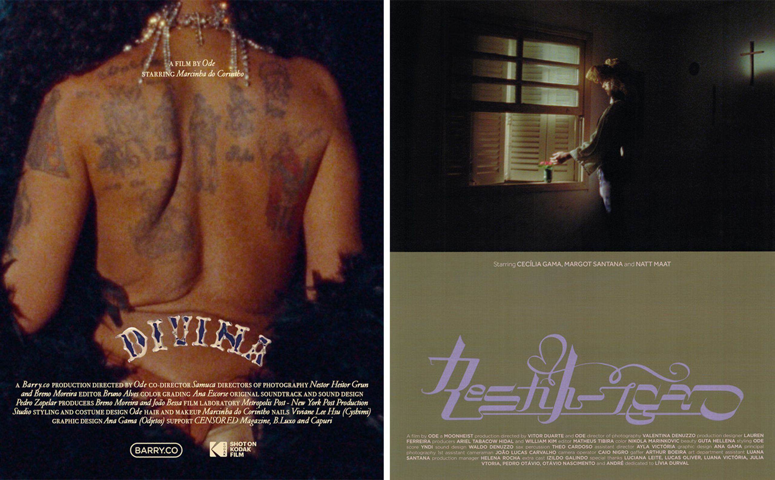 Left: Divina (Divine). Promotional Material. Right: Restituição (Restitution). Promotional Material.