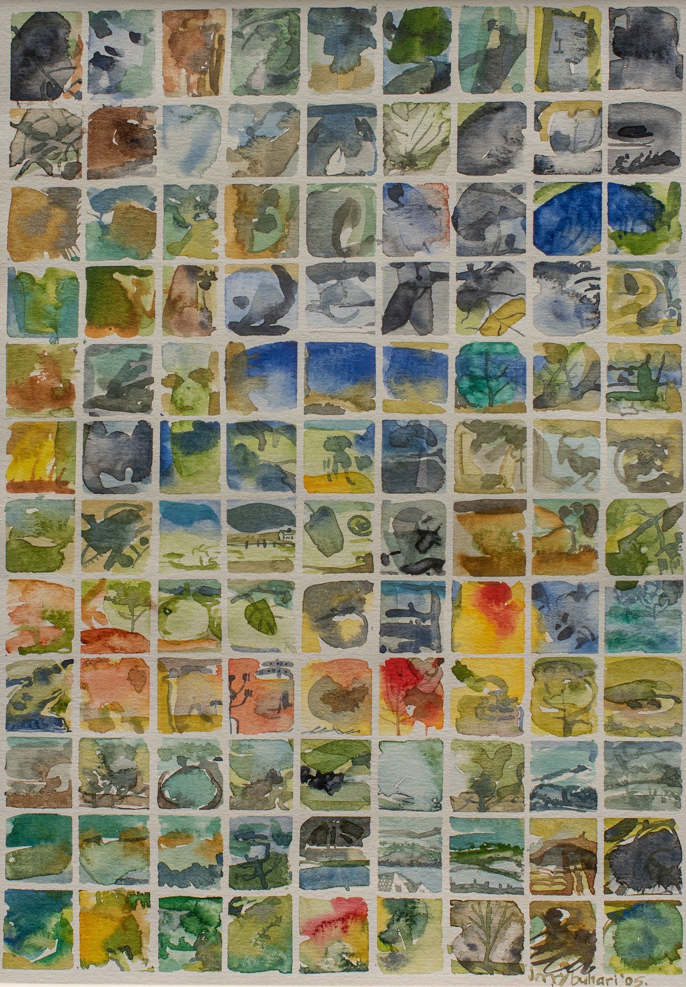 Jerry Buhari, Landscpaes, Images and Symbols, 2005. Water colour on paper. 21x29cm. Courtesy the artist.