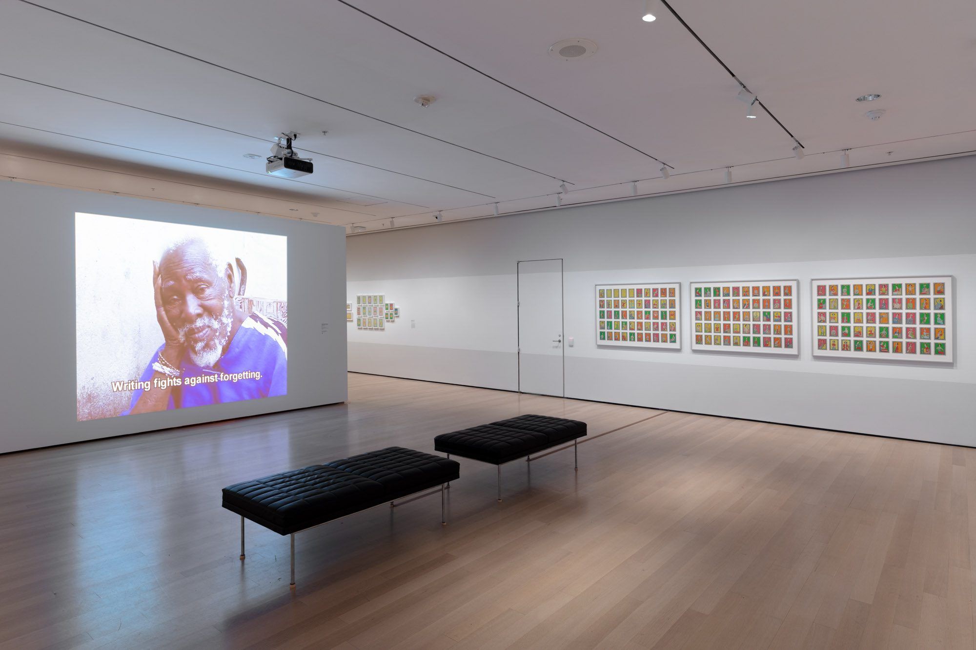 Installation view of Frédéric Bruly Bouabré: World Unbound, The Museum of Modern Art, New York, March 13, 2022 – August 13, 2022. © 2022 The Museum of Modern Art. Photo: Robert Gerhardt