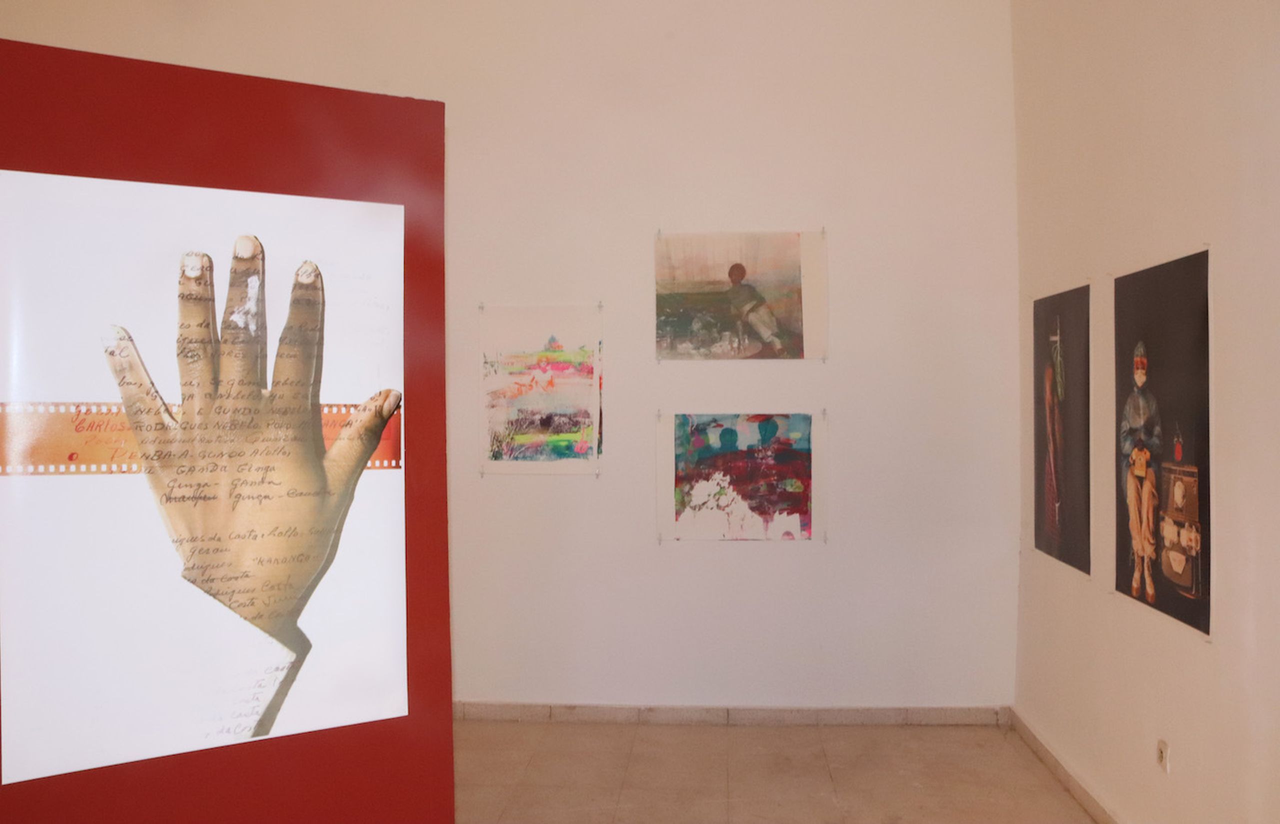 Installation shot at Memorial Modibo Keita, From the left, works by Sofia Yala, Adee Roberson, and Fatoumata Diabaté. Photo by Annie-Marie Akussah