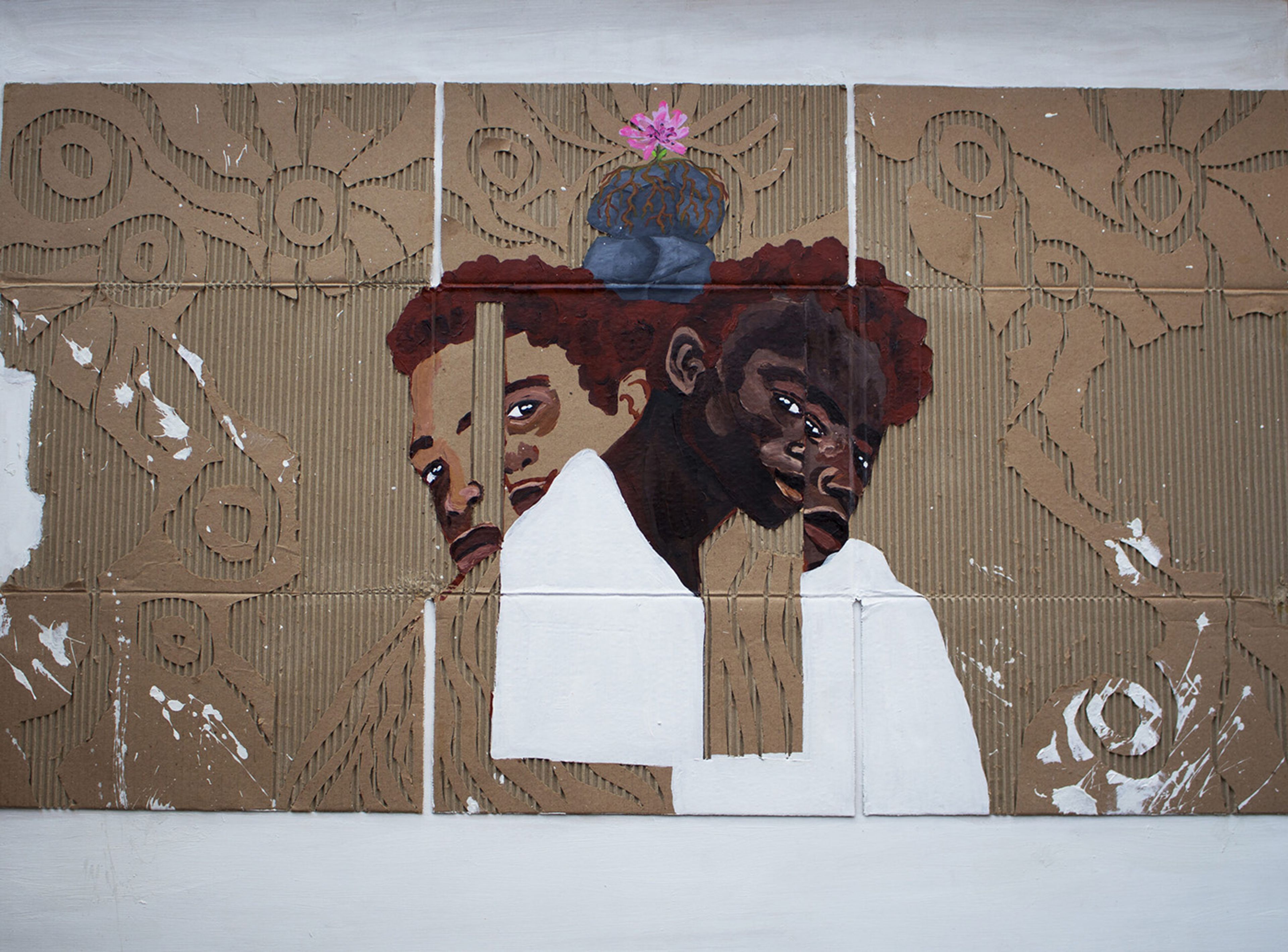 Os pardos também amam, 2021, Paty Wolff. Acrylic painting and drawing with a utility knife on cardboard. Artist's collection