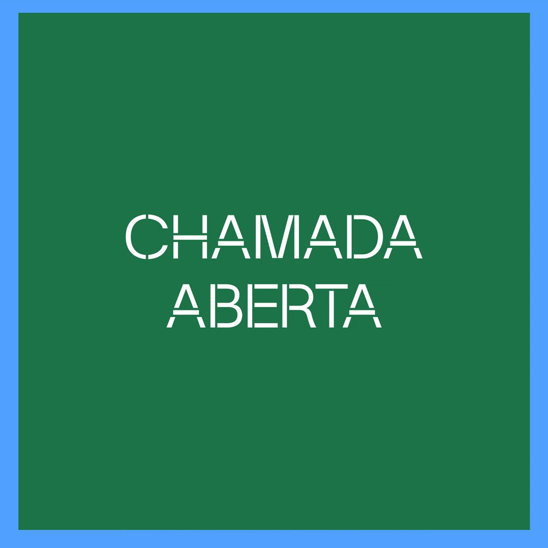 Text "CHAMADA ABERTA" in white on a green background with a blue border.