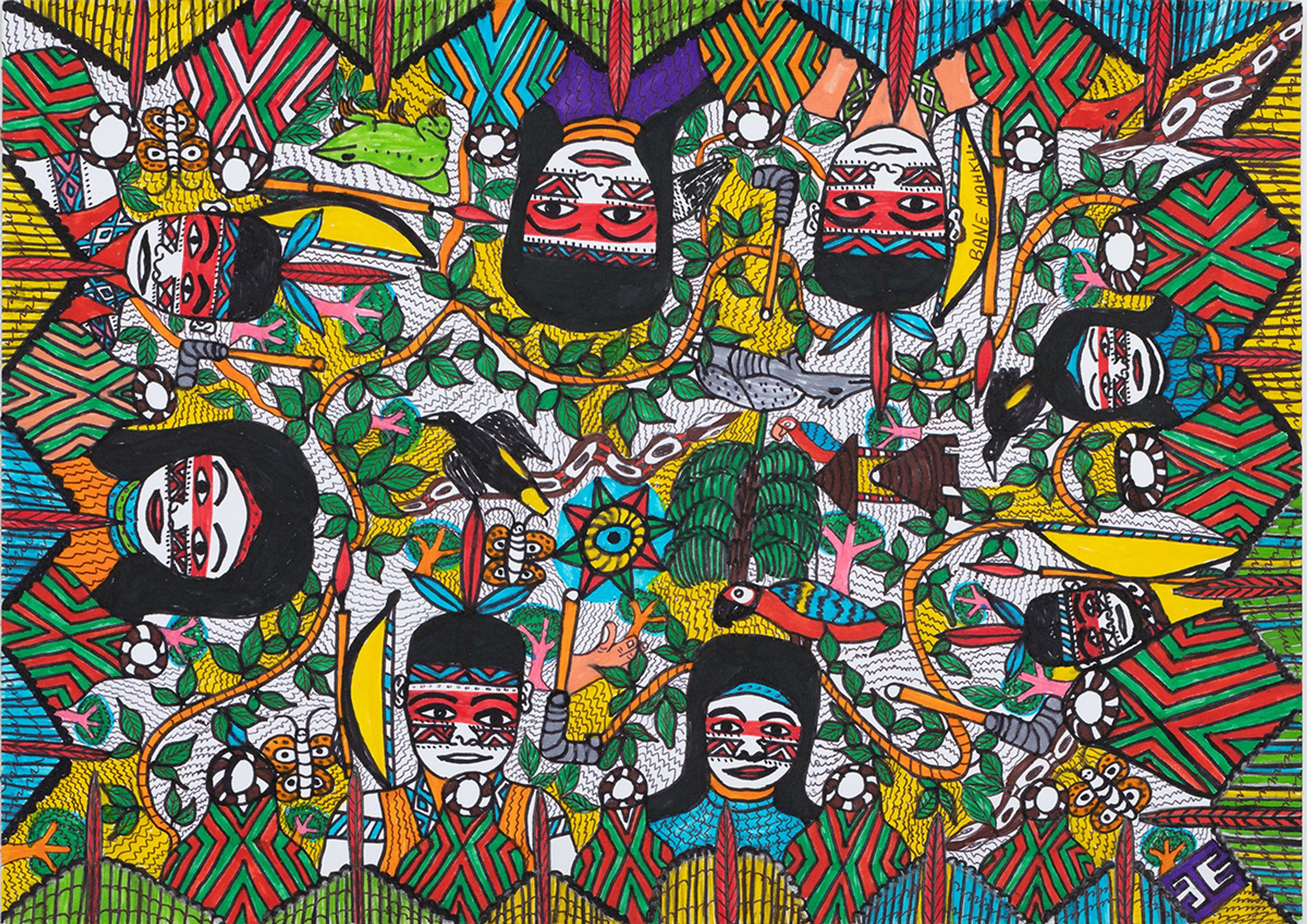 Ibã Huni Kuin, Bane Huni Kuin, Artist Movement of the Huni Kuin Collective (MAHKU), Untitled, 2017. Hydrographic pen on paper, 29.70 x 42 cm. MASP Collection. Photo: Eduardo Ortega