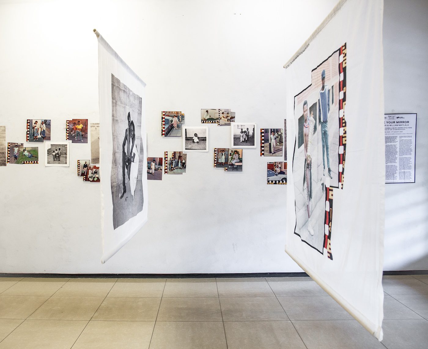 Installation view “I’ll Be Your Mirror”, Artists: Alick Phiri &amp; William Matlala, Everyday Lusaka Gallery, Lusaka 2025. Alick Phiri artworks: Monoprints on Canvas and Monoprints on Paper, Digital Prints on Fabric. William Matlala artworks: Digital prints on paper, Digital Prints on Fabric. Photo Courtesy of Maingaila Muvundika.