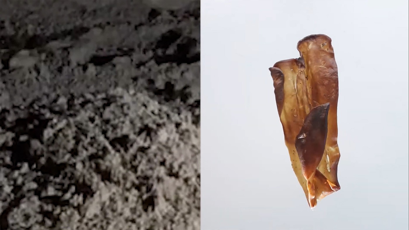 Frame of the video art Ali entre nós um invisível obliterante (There Between Us an Obliterating Invisible), 2020.